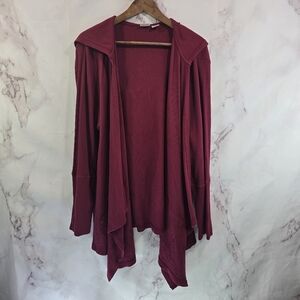 Chicos Cardigan Women 4 XXL 20 22 Red Hooded Thermal Waffle Waterfall Wrap Shrug